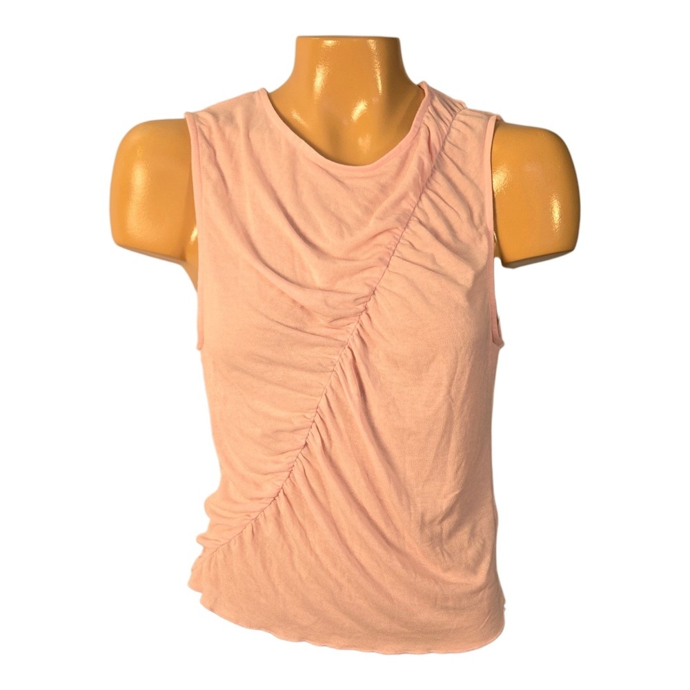 Cotton On Womens Tank Top XL Pink Ruched Asymmetrical Sleeveless Blouse Sheer